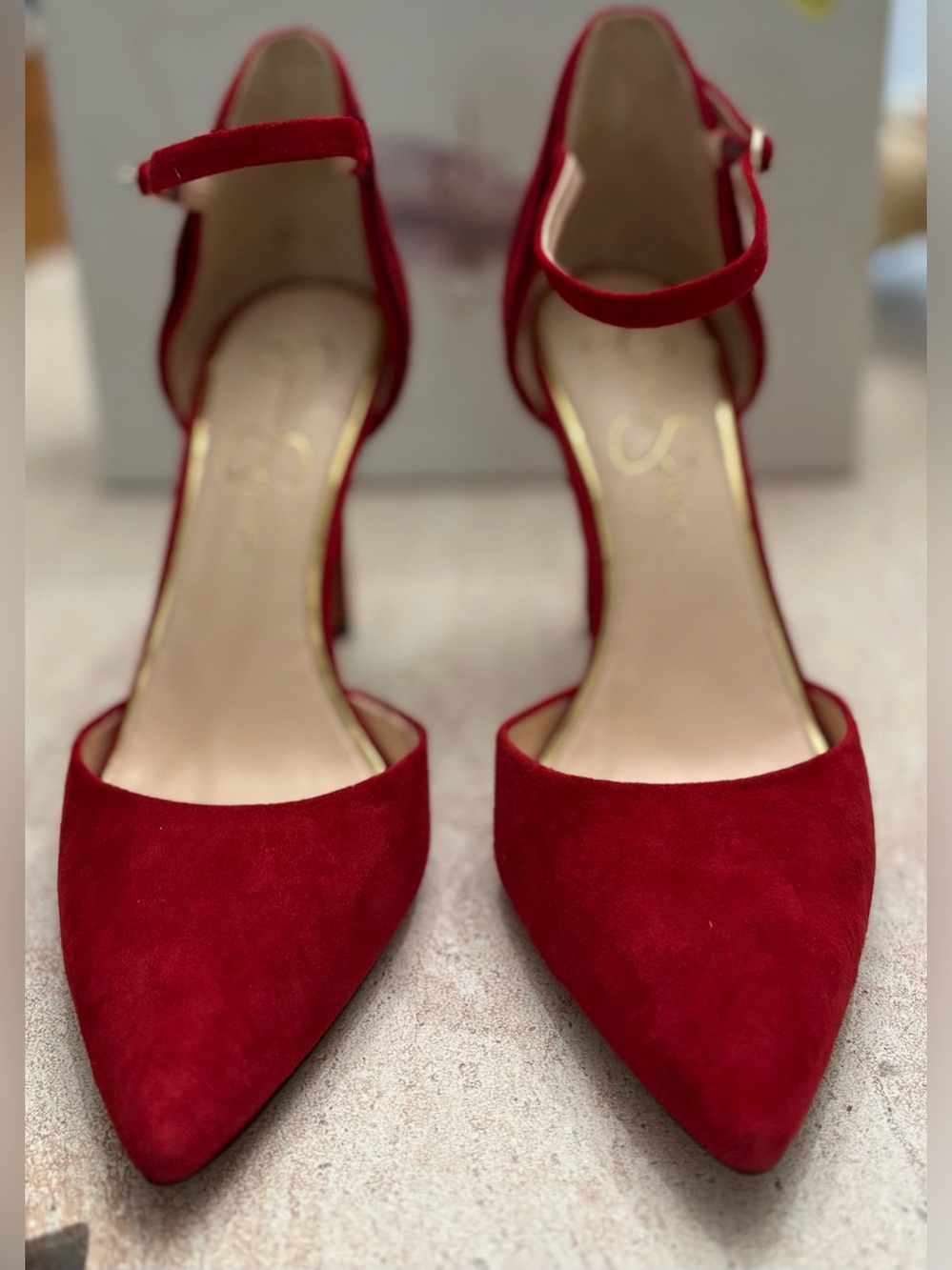 Red Pointed-Toe Ankle-Strap Women's Heels